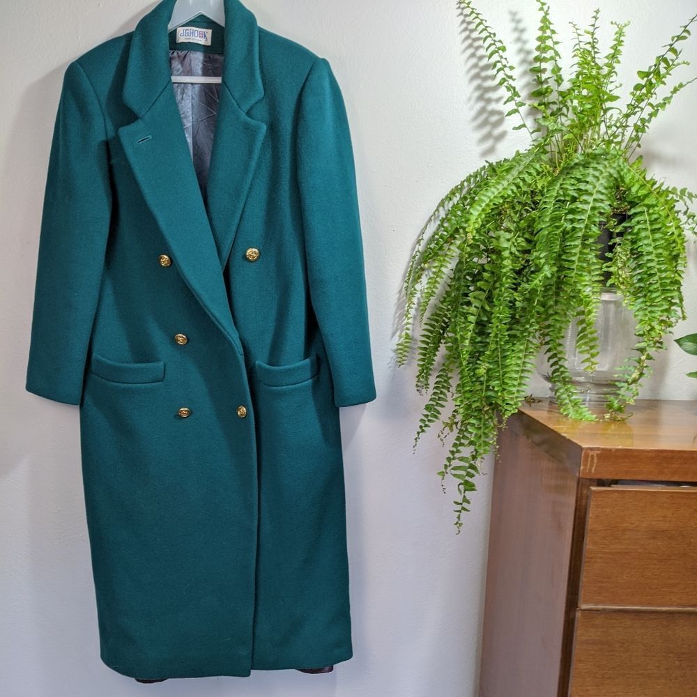 Vintage J.G. Hook Double Breasted Long Coat - Teal - L